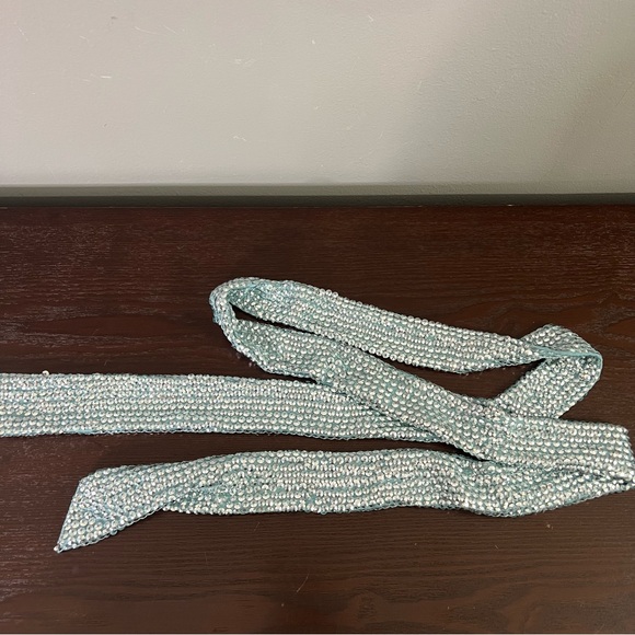 New ASOS DESIGN Wrap Mini Dress with Volume Sleeve in Mint Sequin - Picture 13 of 14